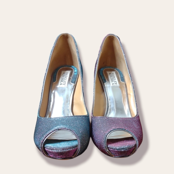 Badgley Mischka Iridescent Sparkle Peep Toe Heels - Picture 7 of 9